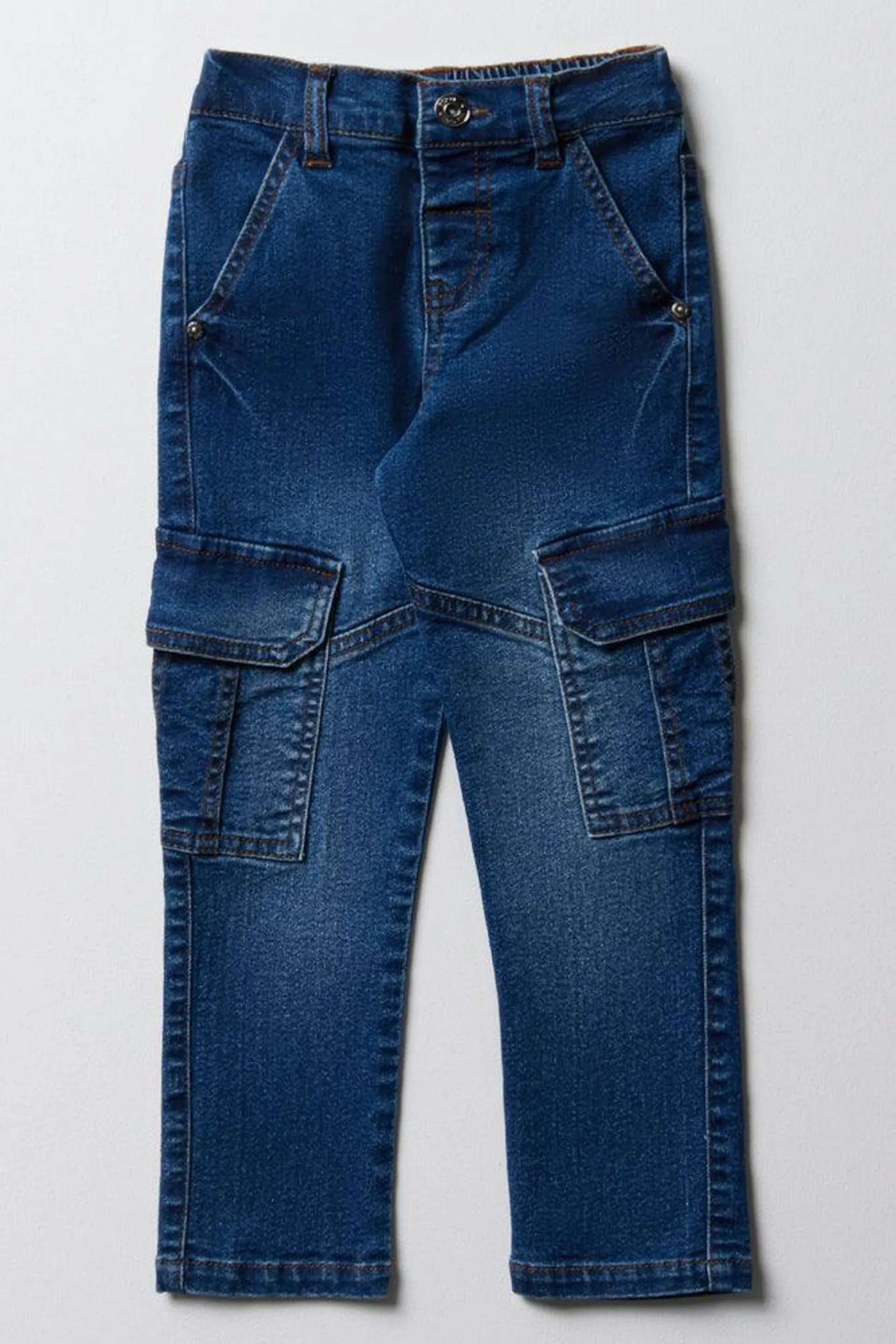 Slim Fit Cargo Denim Jeans Blue