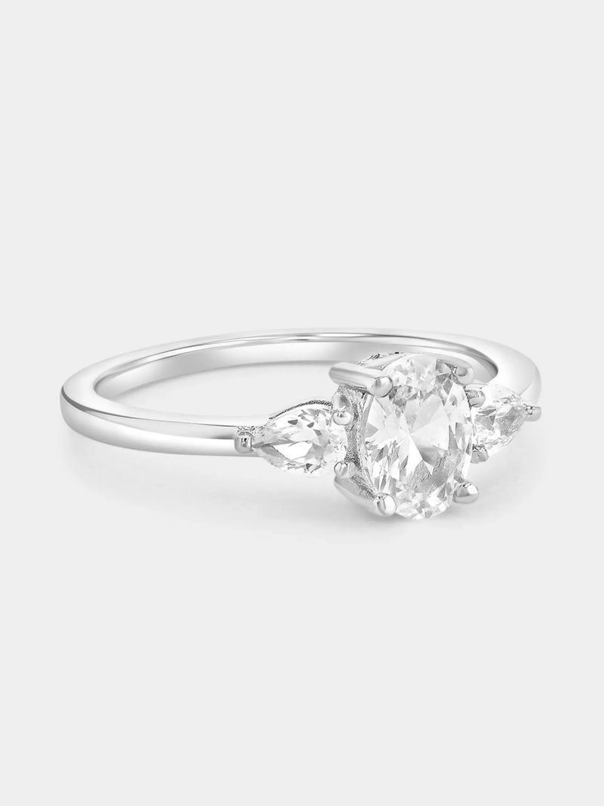 Sterling Silver Diamond Oval Trilogy Ring