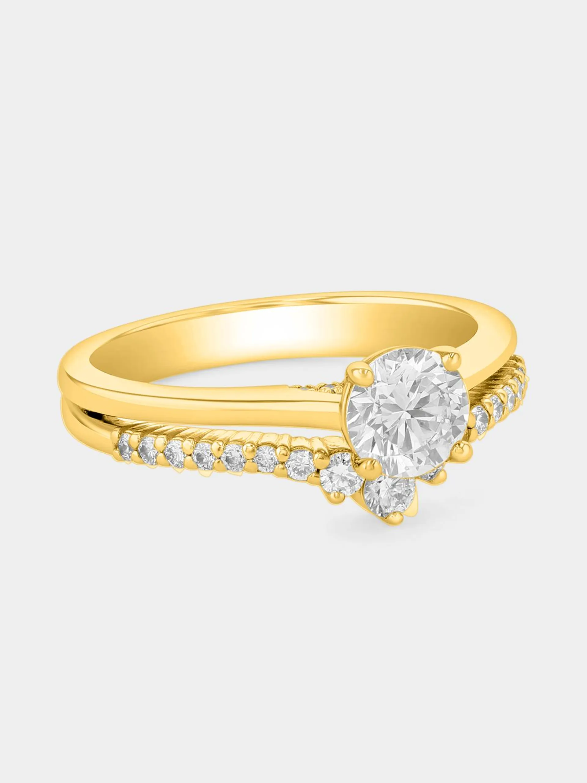 Yellow Gold 0.9ct Lab Grown Diamond Solitaire Wishbone Twinset Ring