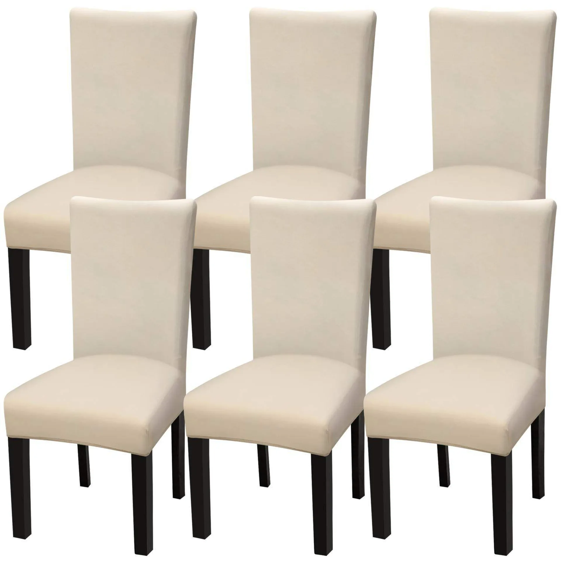 Washable Dining Chair Covers Set of 6 - Beige Elasticated Smooth Removable