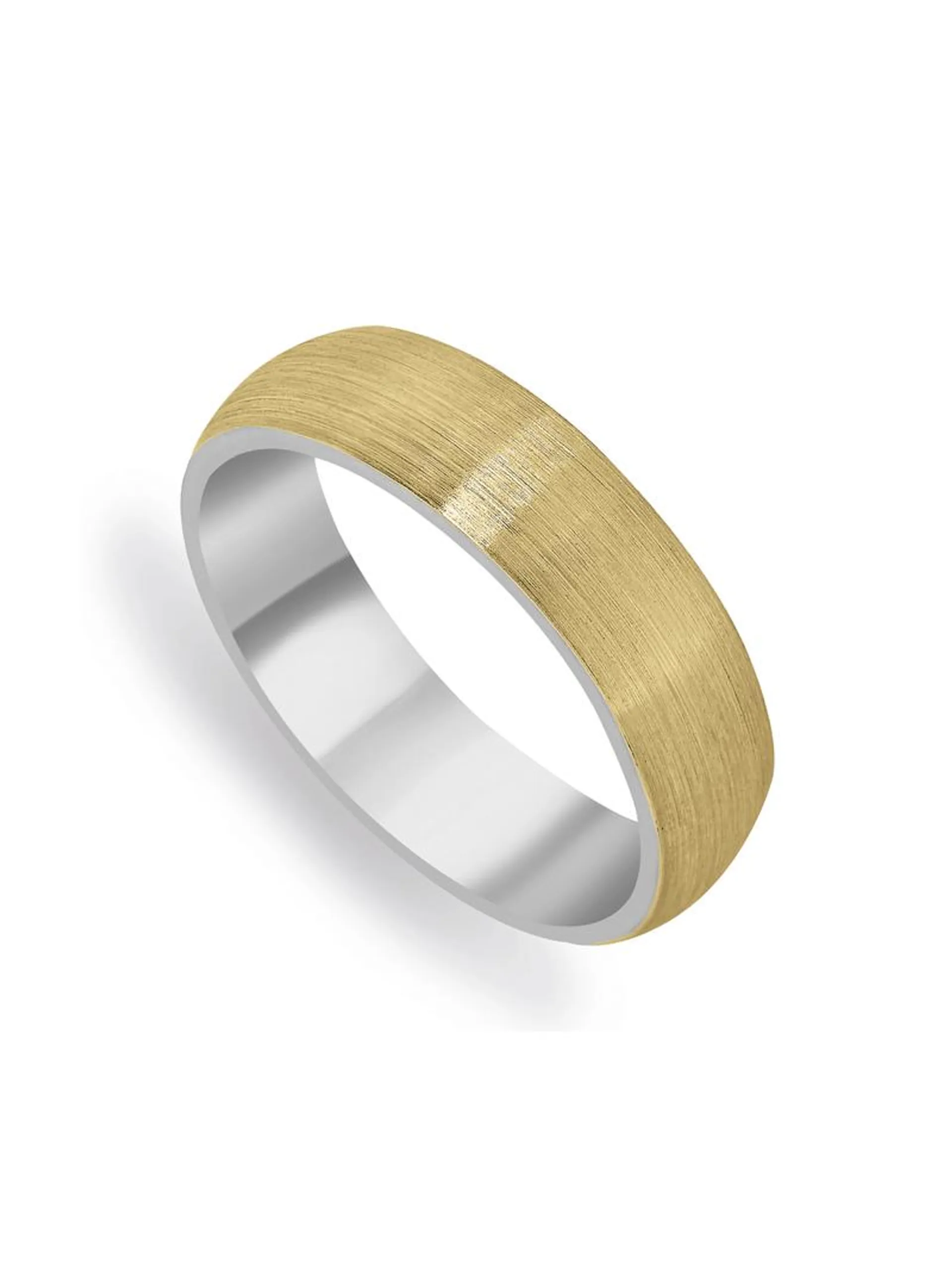 Domed Brushed 6mm Argentum & 9ct Yellow Gold Wedding Band