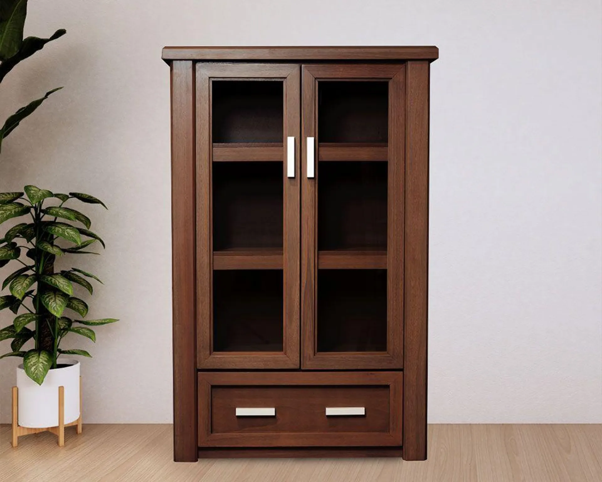 Zenandi wooden Display Cabinet with Doors and drawer