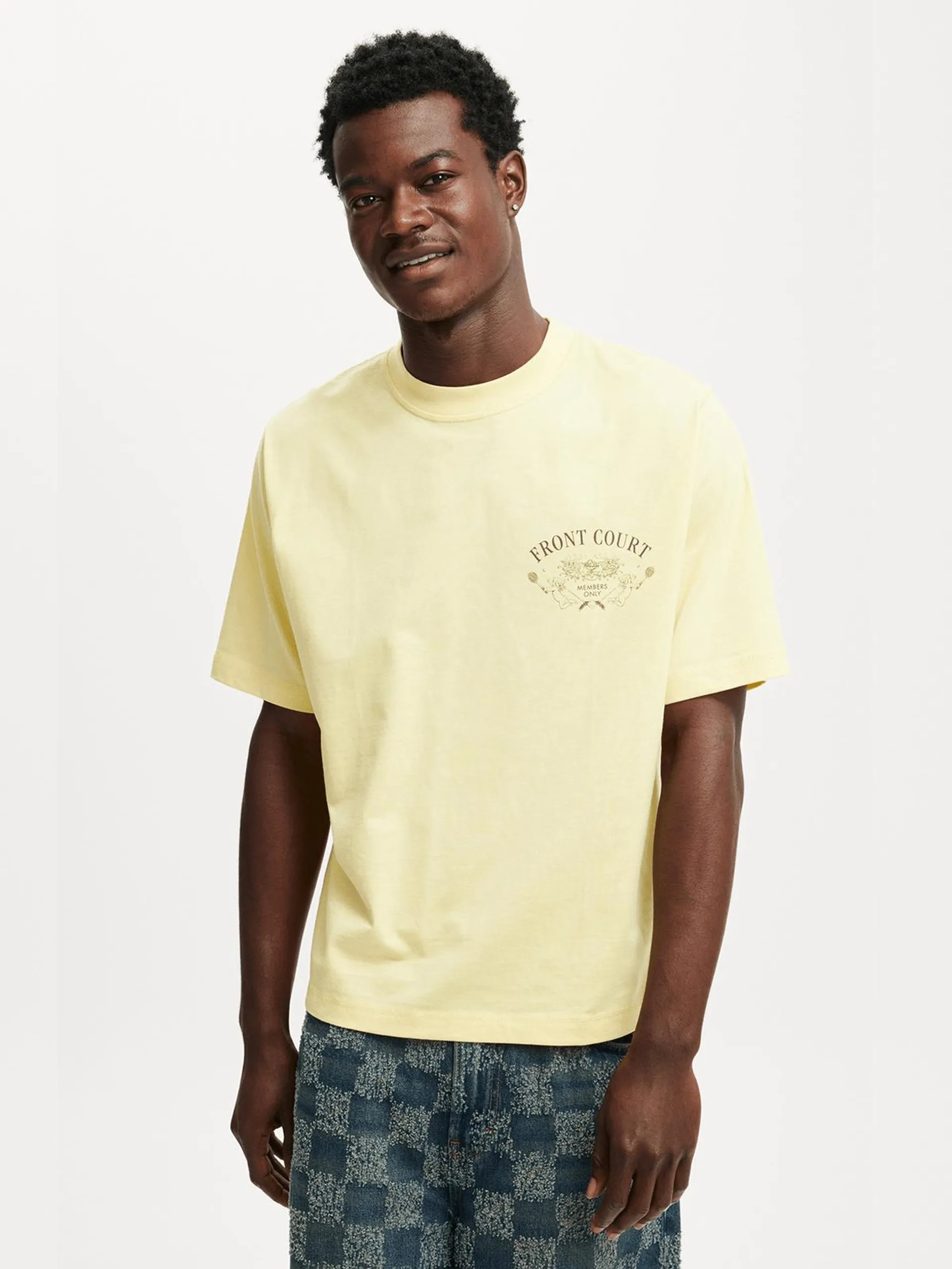 Men's Cotton On Yellow Cropped Fit Graphic T-Shirt