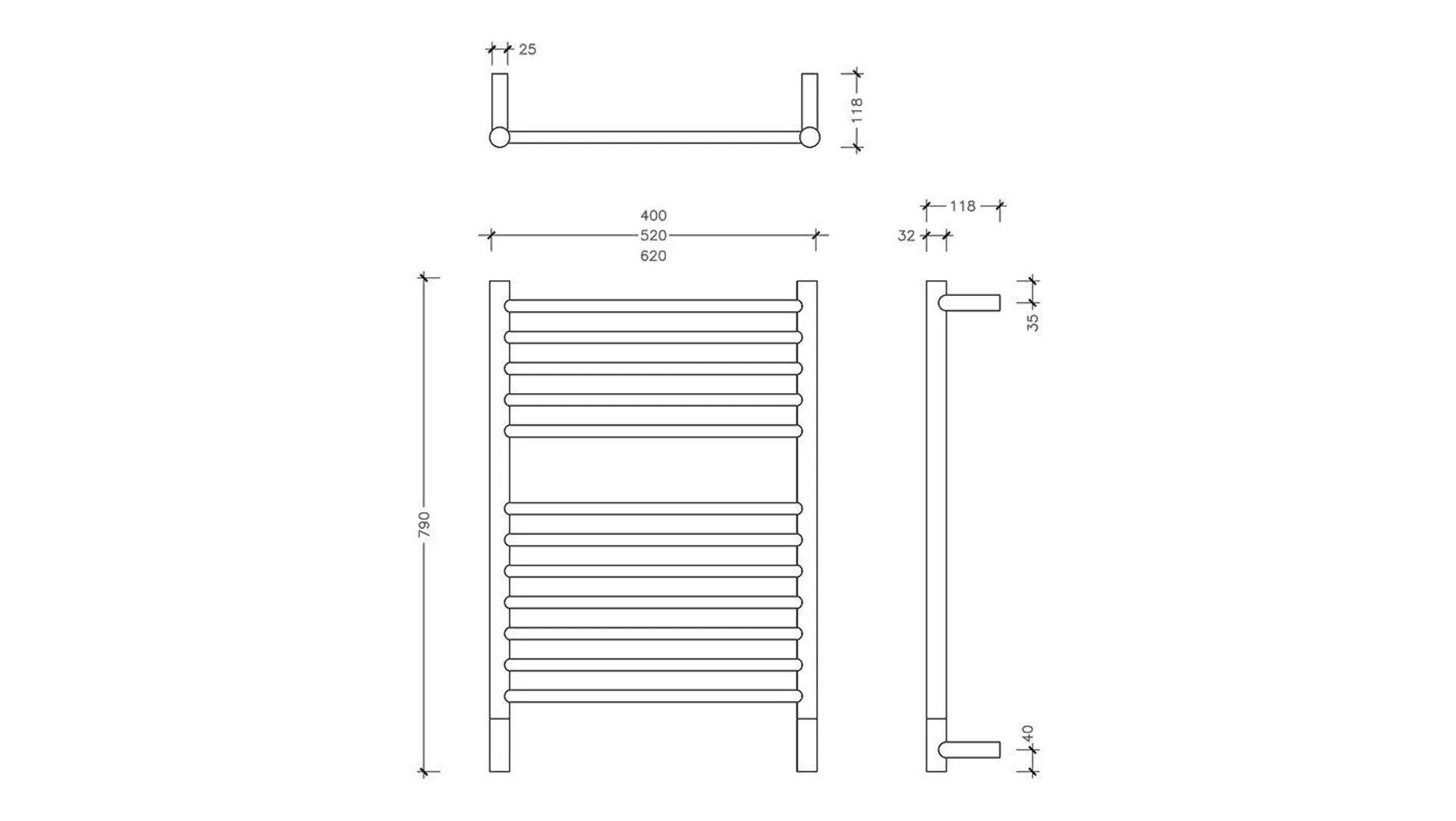 Jeeves Classic E Brushed Stainless Steel Heated Rail 790 x 400mm