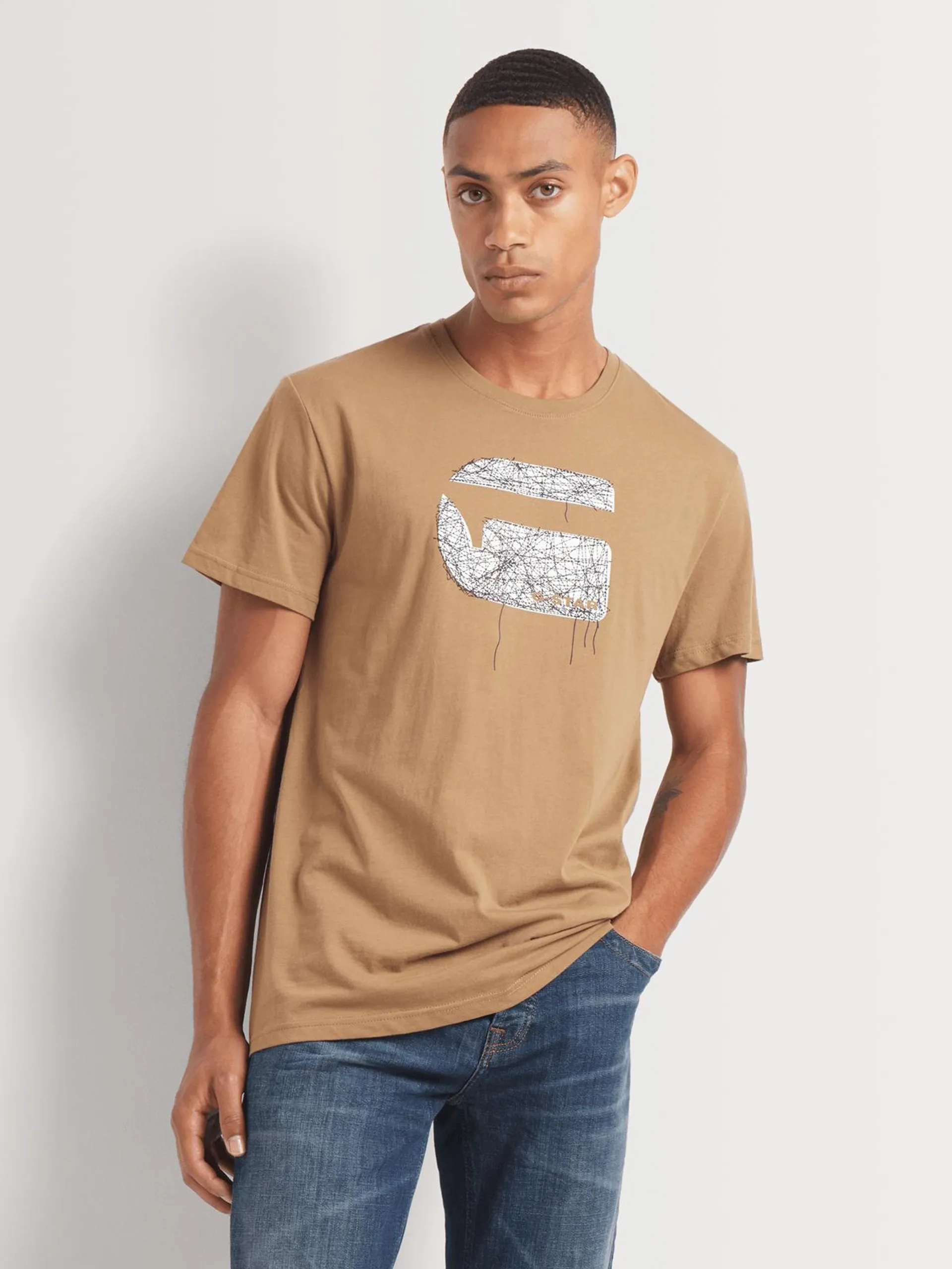 G-Star Men's Thread Print Logo Brown T-Shirt