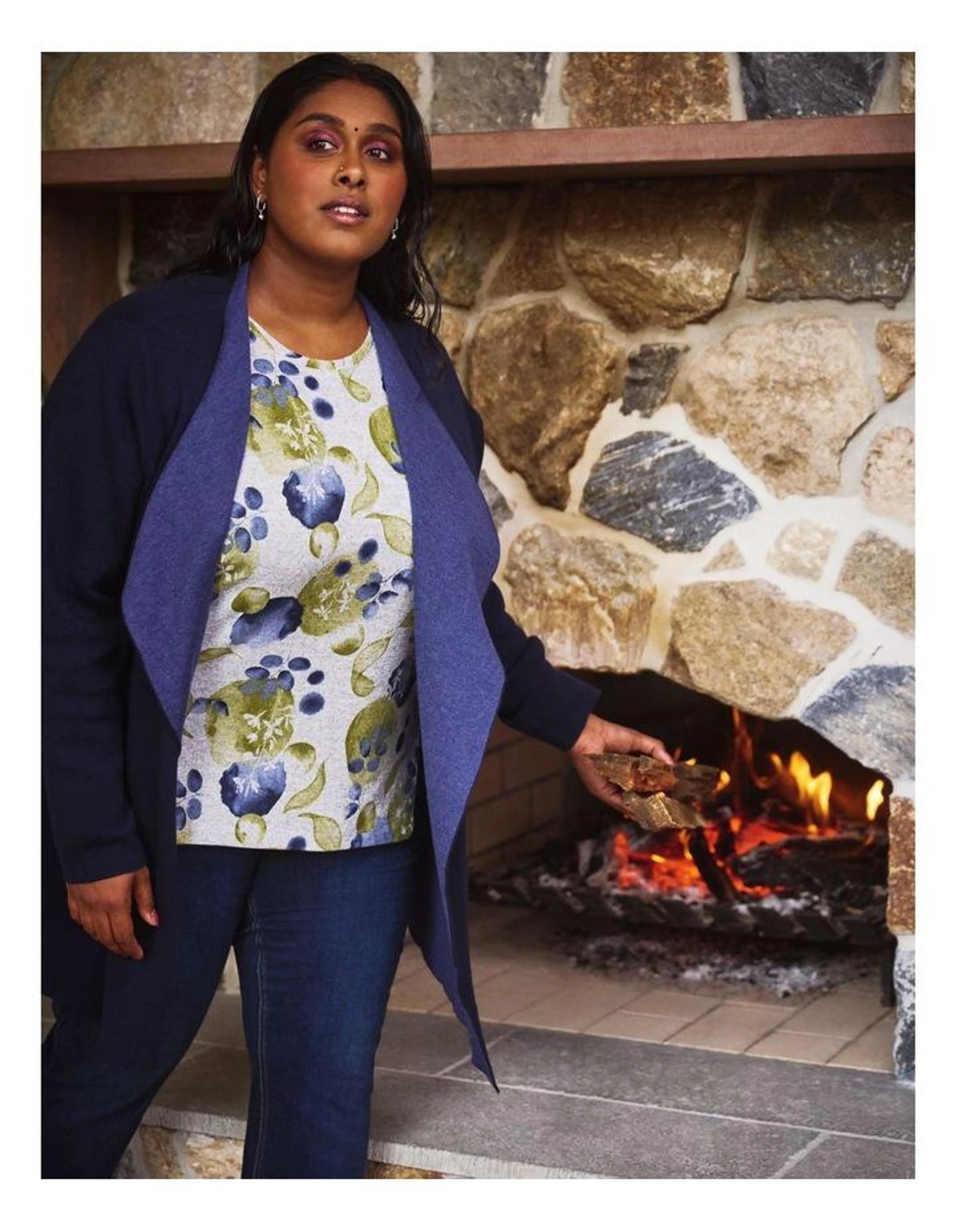 Reversible Waterfall Cardigan in Navy/denim