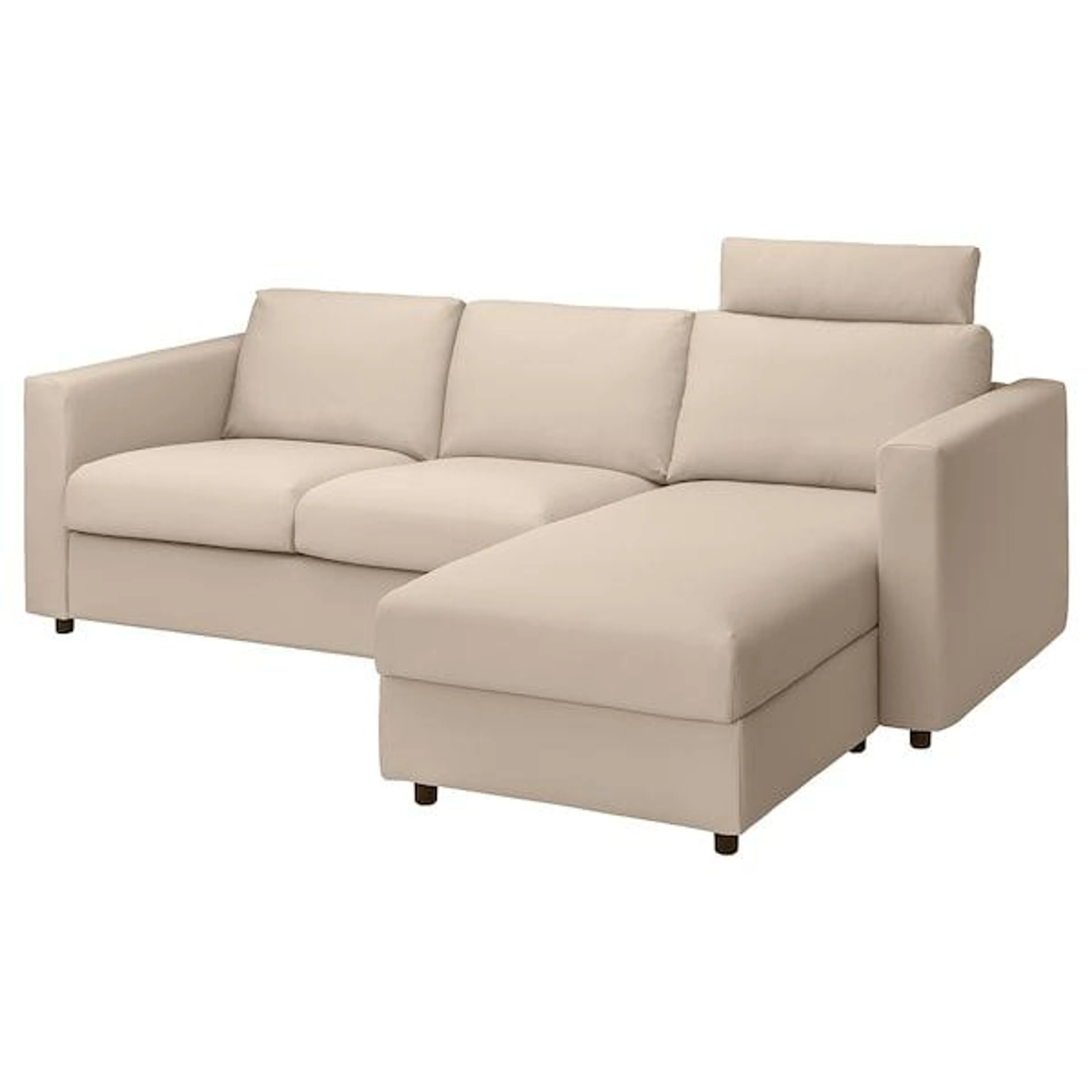 Funda sofá 3 cuerpos chaiselongue, con apoyacabezas/Hallarp beige