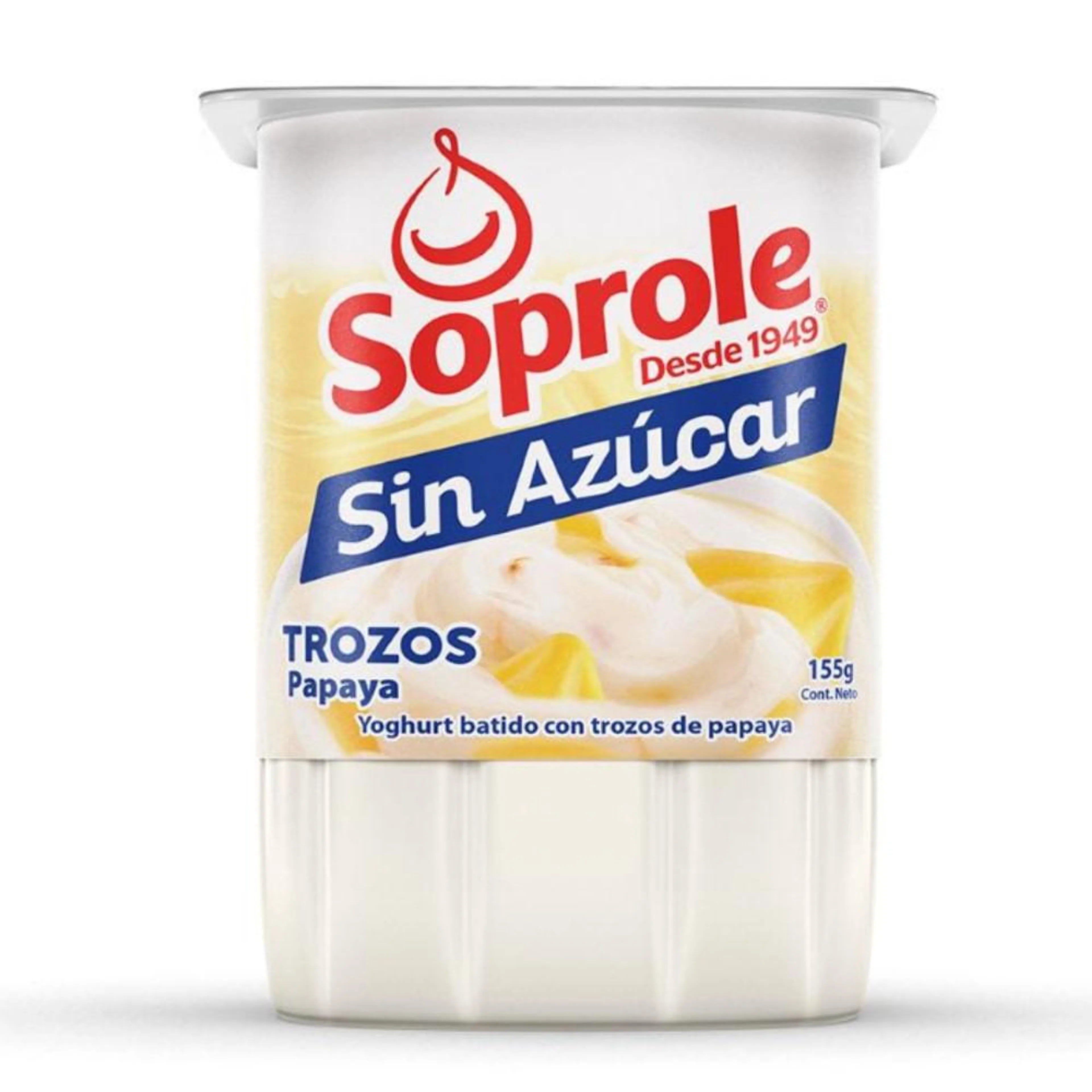 Yoghurt Soprole sin azúcar trozo de fruta papaya pote 155 g