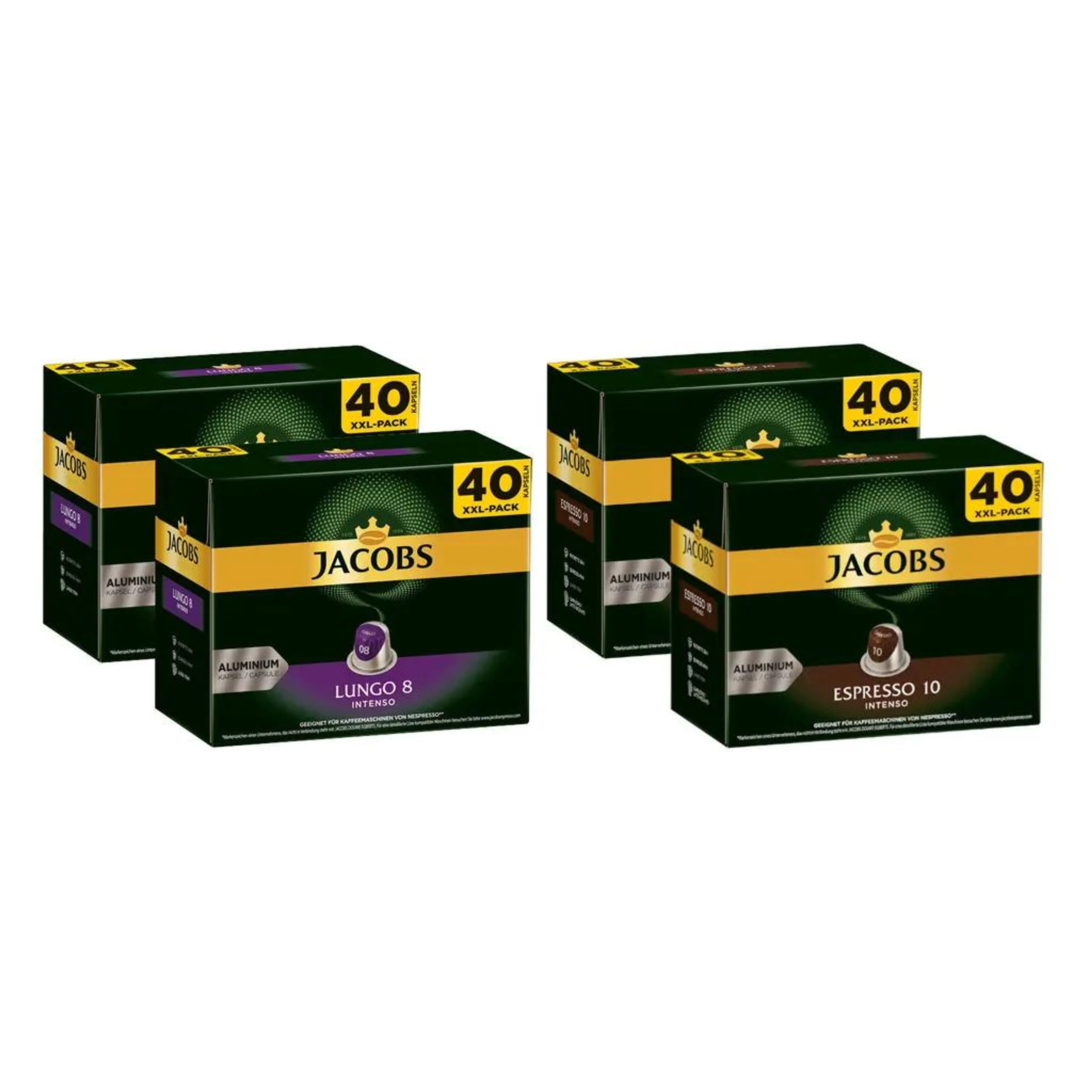 JACOBS Kapseln Nespresso®* kompatibel 2 x 40 Lungo 8 Intenso + 2 x 40 Espresso 10 Intenso XXL-Pack - insgesamt 160 Getränke