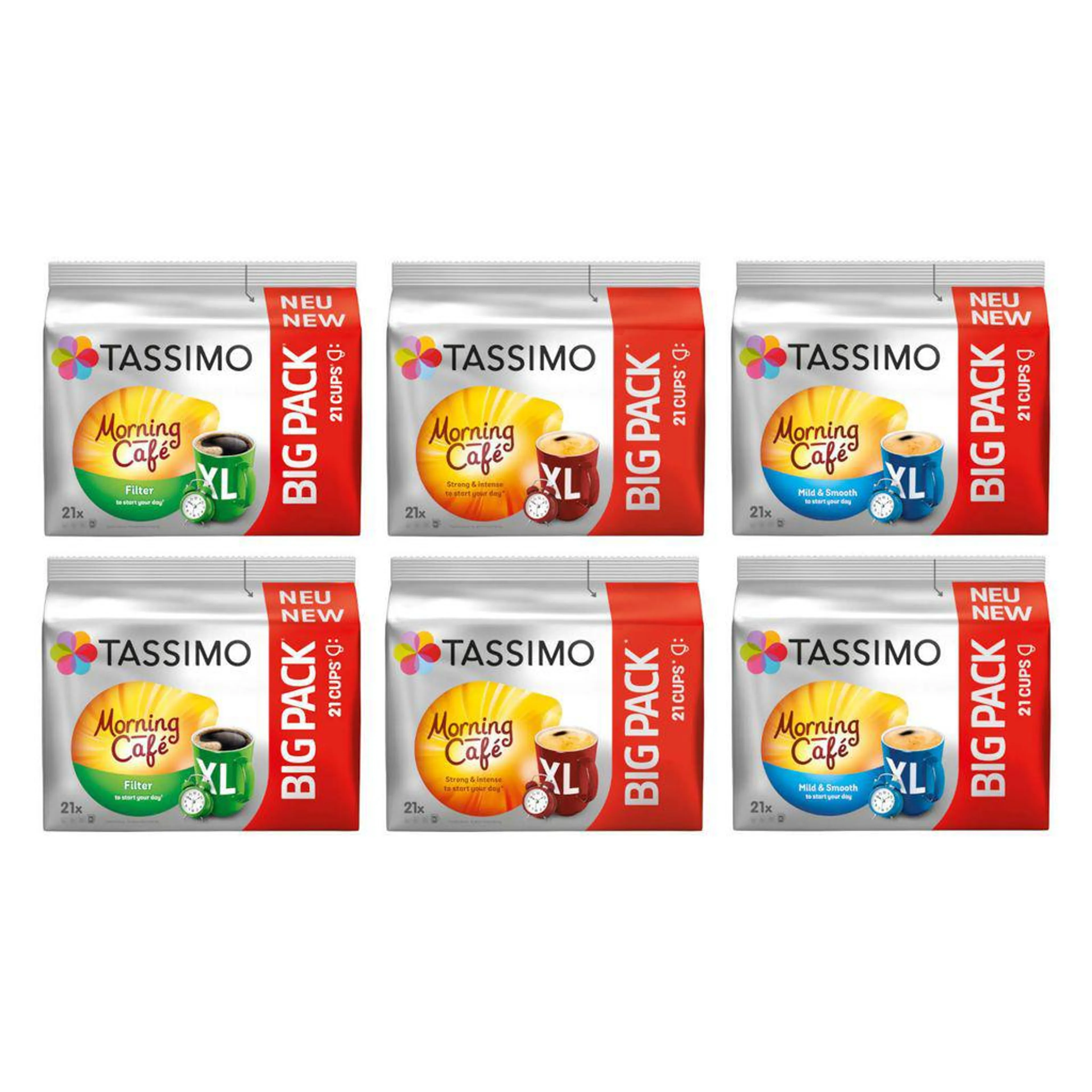 TASSIMO Morning Café XL Big Packs Mix-Paket 3 Sorten 6 Packungen 126 Getränke