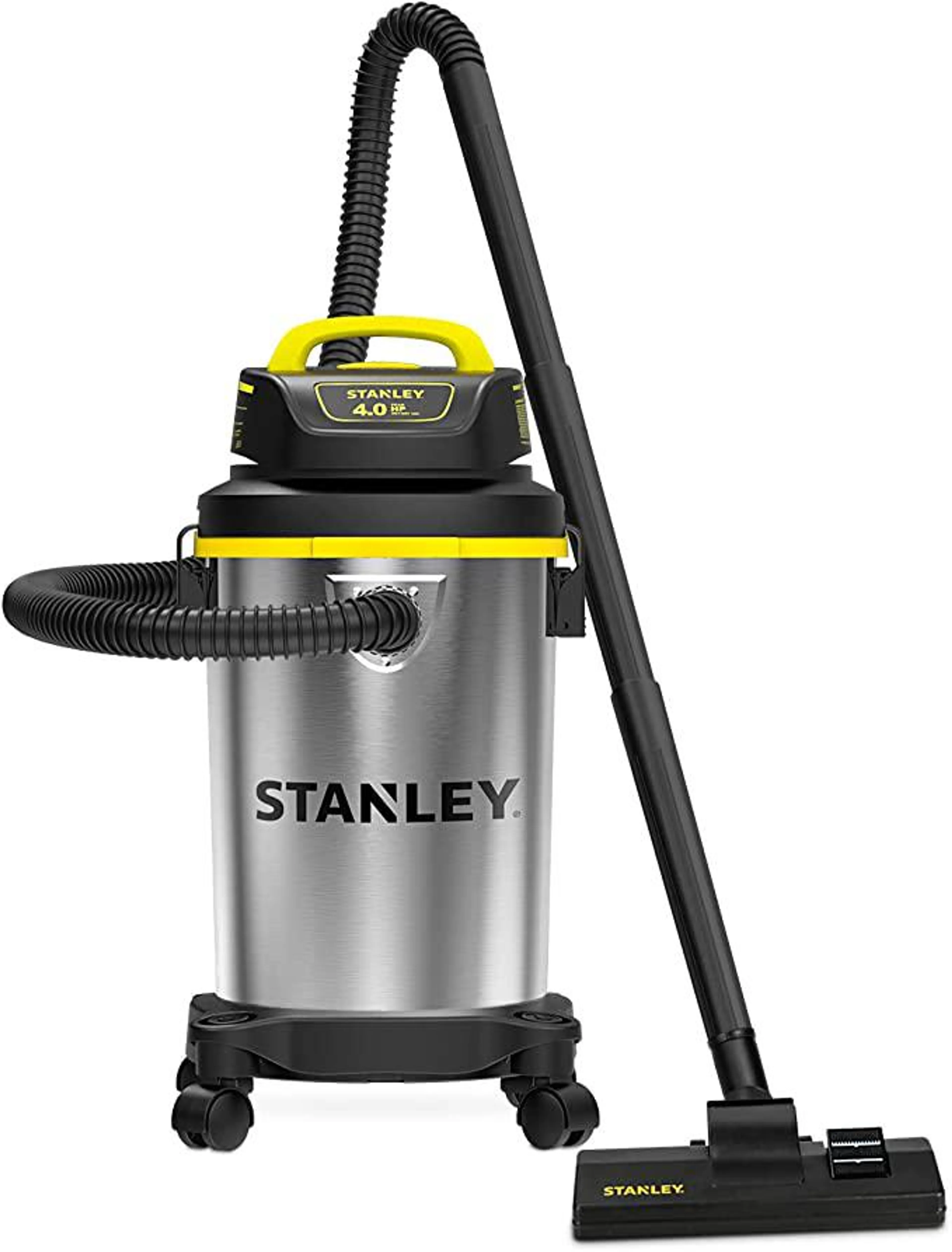 Stanley Wet Dry Vacuum 4 Gallon, 4 Peak HP Shop Vacuum Portable Stainless Steel Multifunction for Job Site, Garage, Basement, Workshop