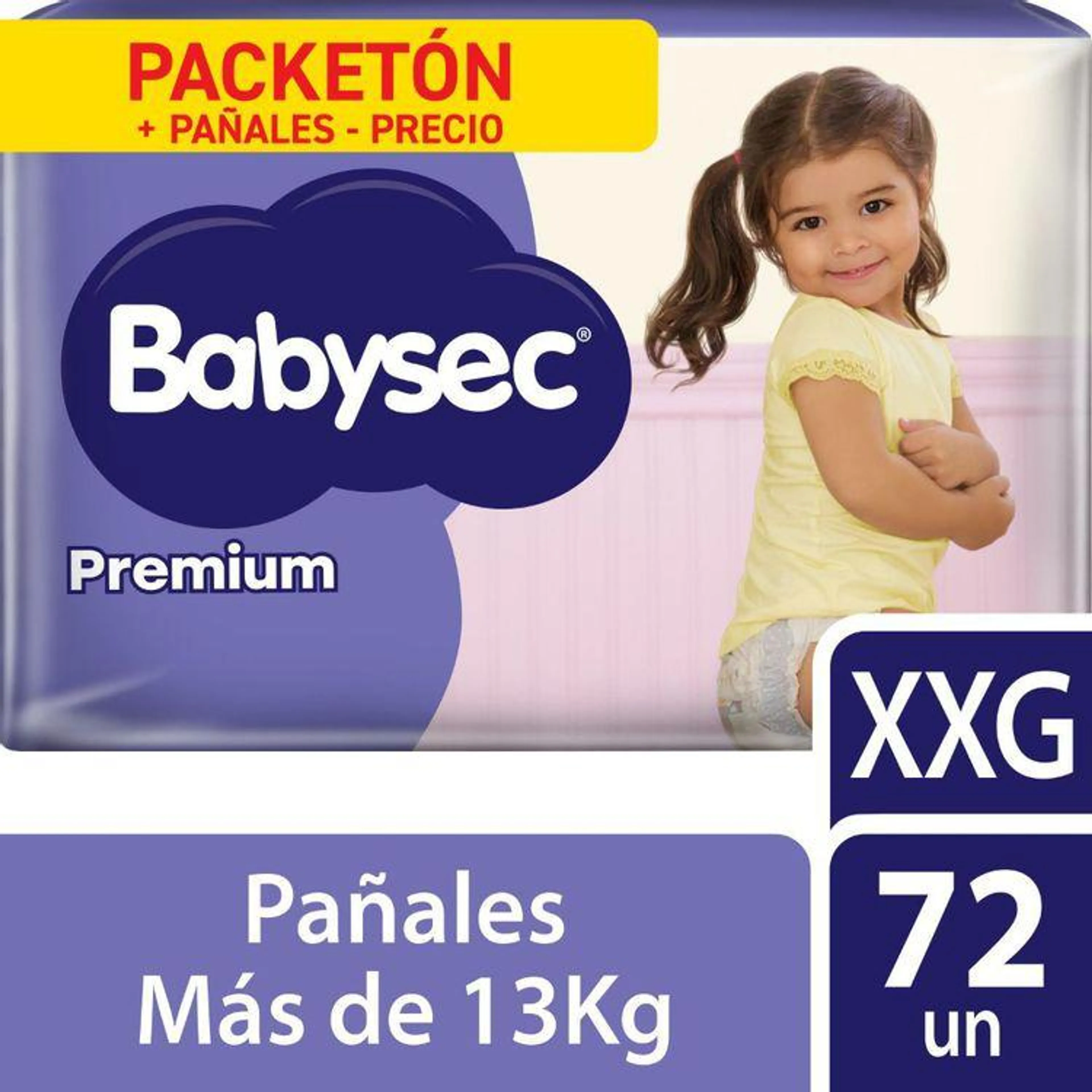 Pañales para Bebé Babysec Premium Talla XXG 72un