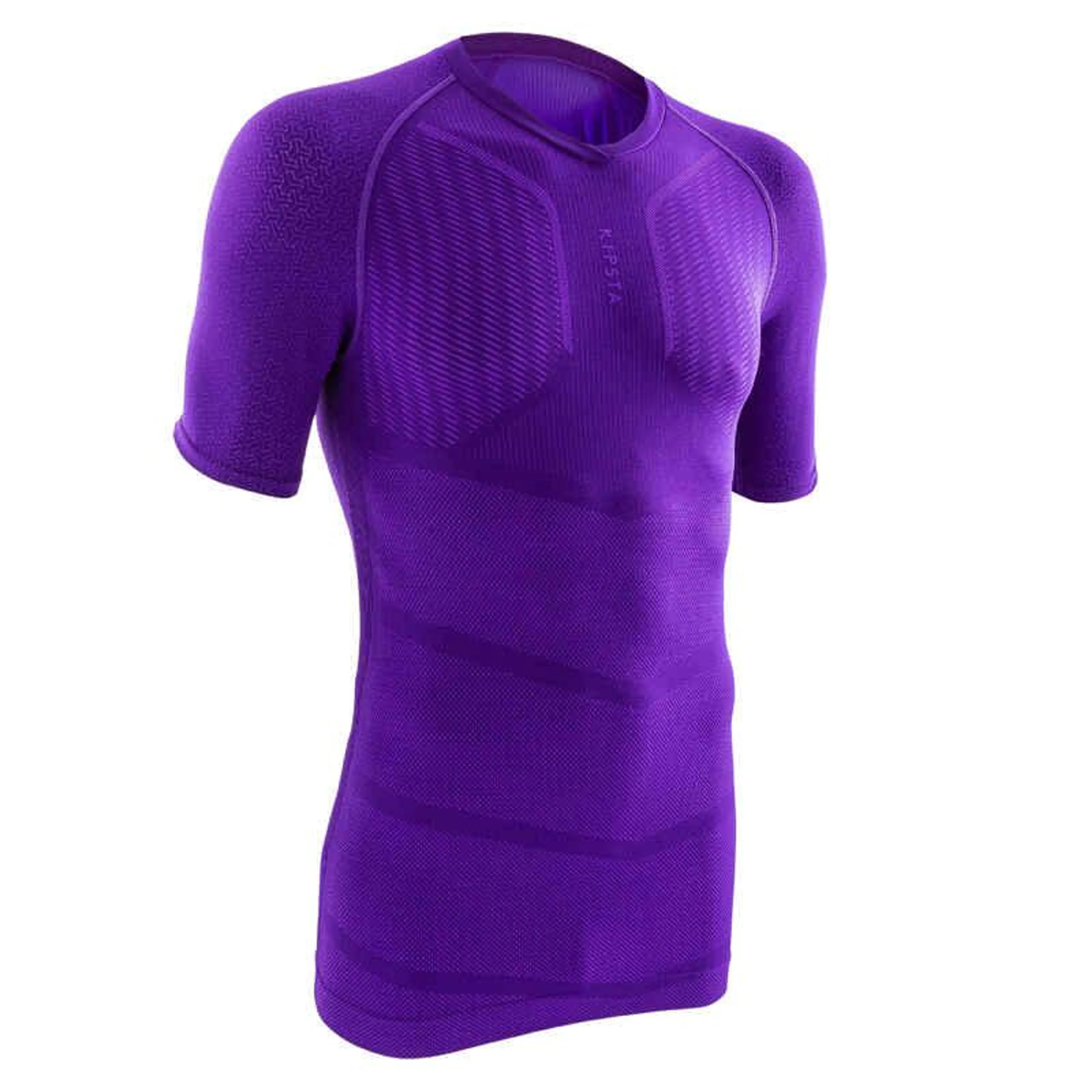 Pánske spodné tričko na futbal Keepdry 500 s krátkymi rukávmi fialové