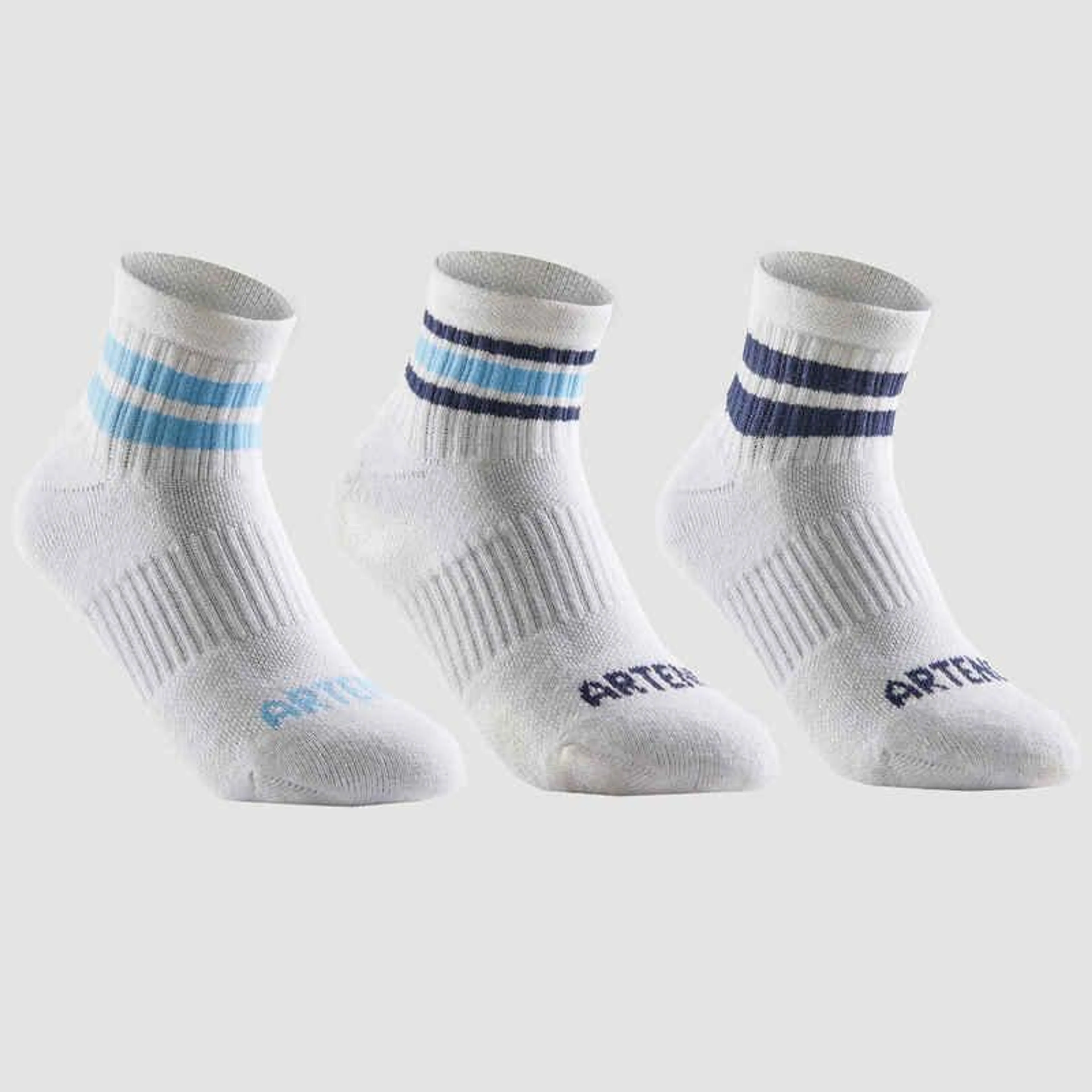 Detské tenisové ponožky RS 500 stredne vysoké biele 3 páry