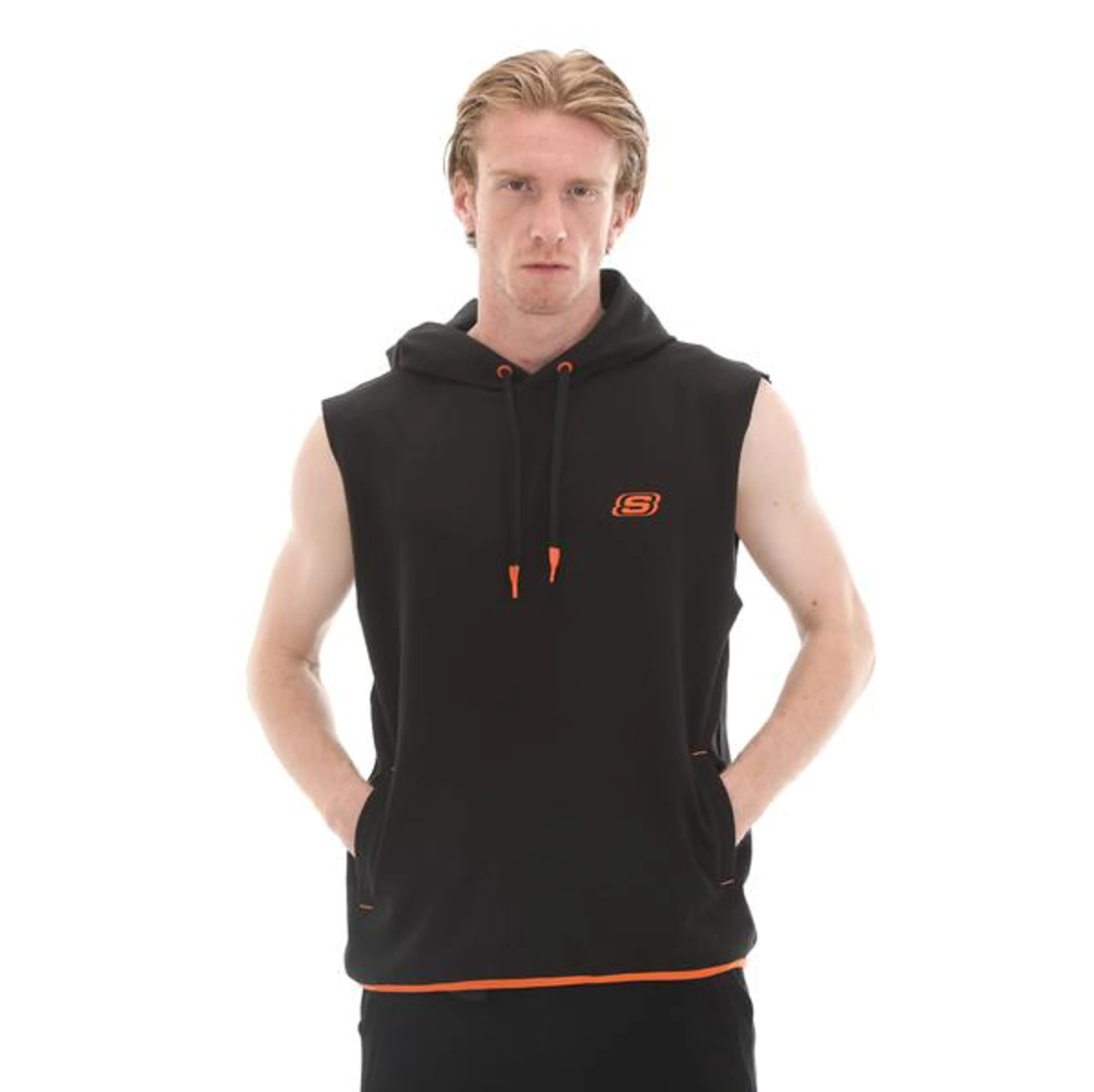 Skechers M Lw Fleece Two Yarn Mesh Detailed Sleeveless Hoodi Erkek T-Shirt Siyah
