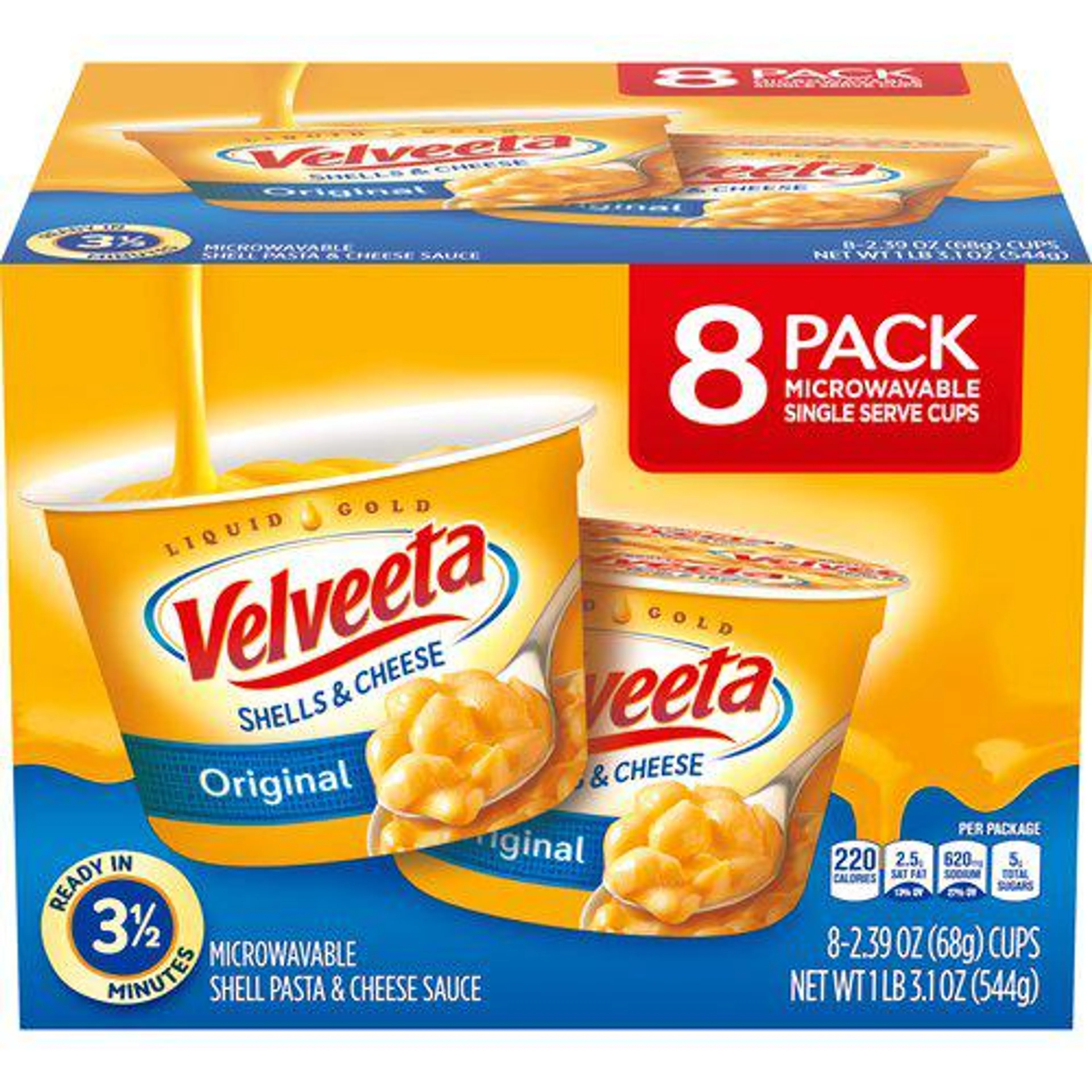 Velveeta Original Shell Pasta & Cheese Sauce, 2.39 oz, 8 count