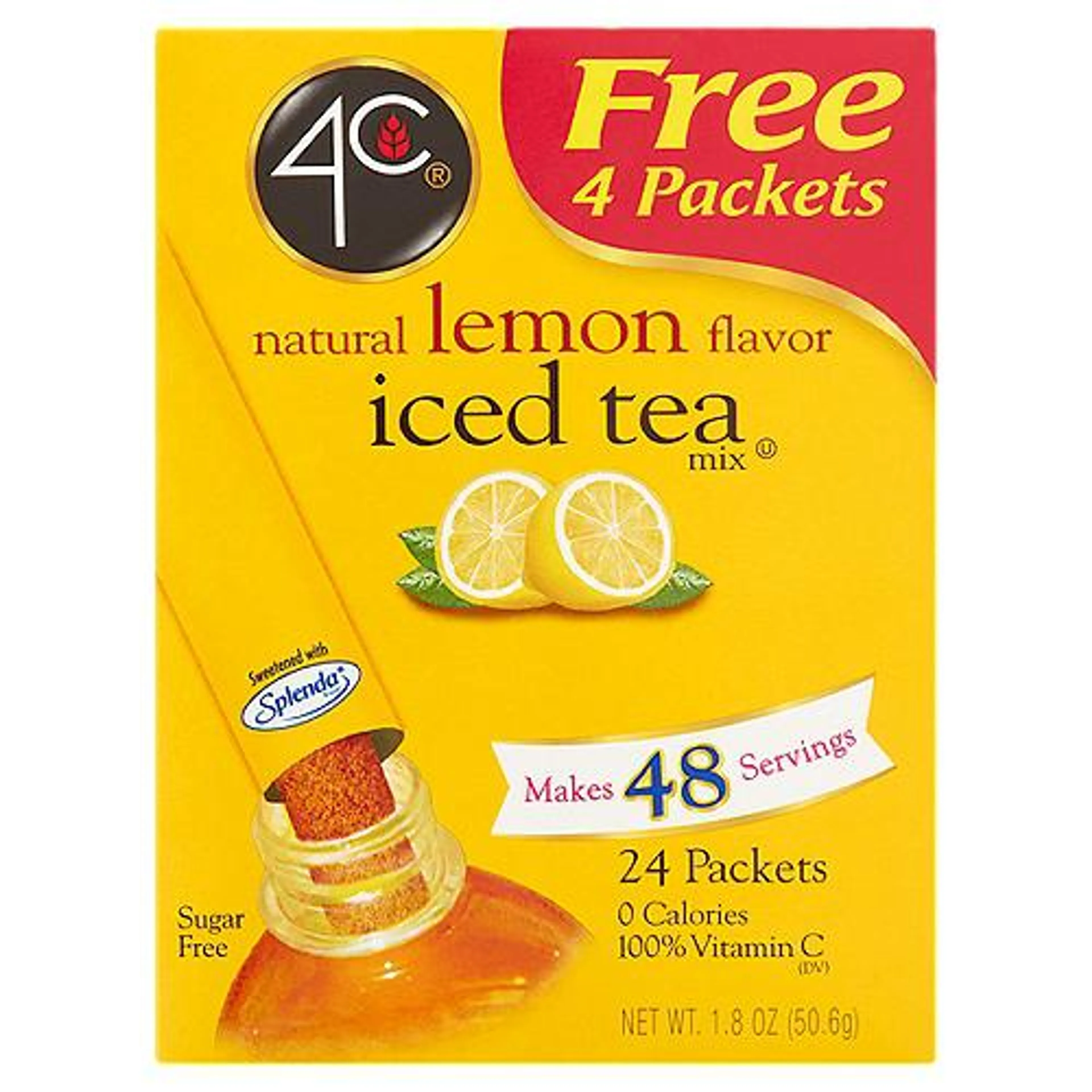 4C Totally Light® Tea 2 Go® Natural Lemon Flavor, Iced Tea Mix, 24 Each