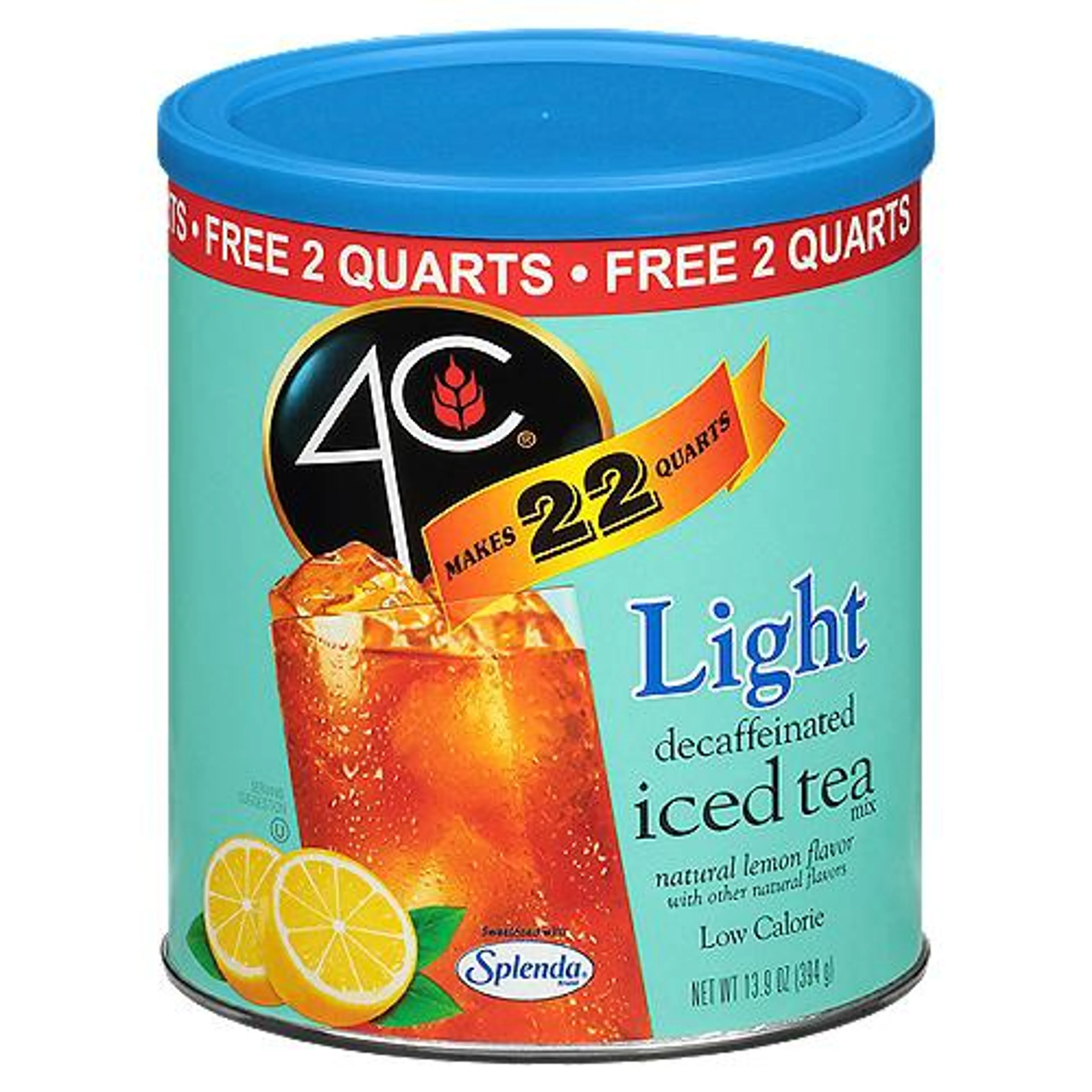 4C Natural Lemon Flavor Light Decaffeinated, Iced Tea Mix, 13.9 Ounce