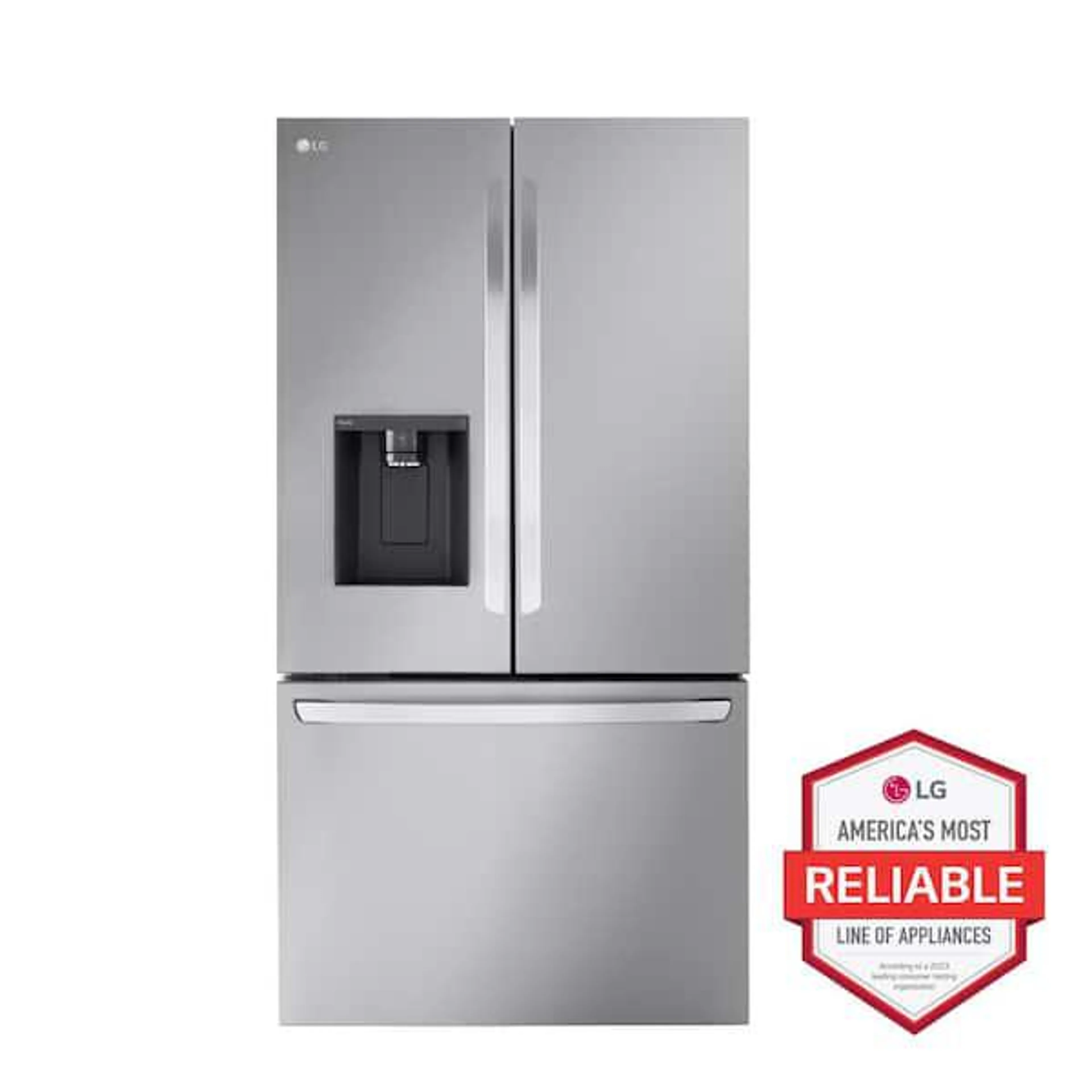 26 cu. ft. 3-Door French Door Refrigerator with Ice and Water with Dual Ice in Stainless Counter Depth