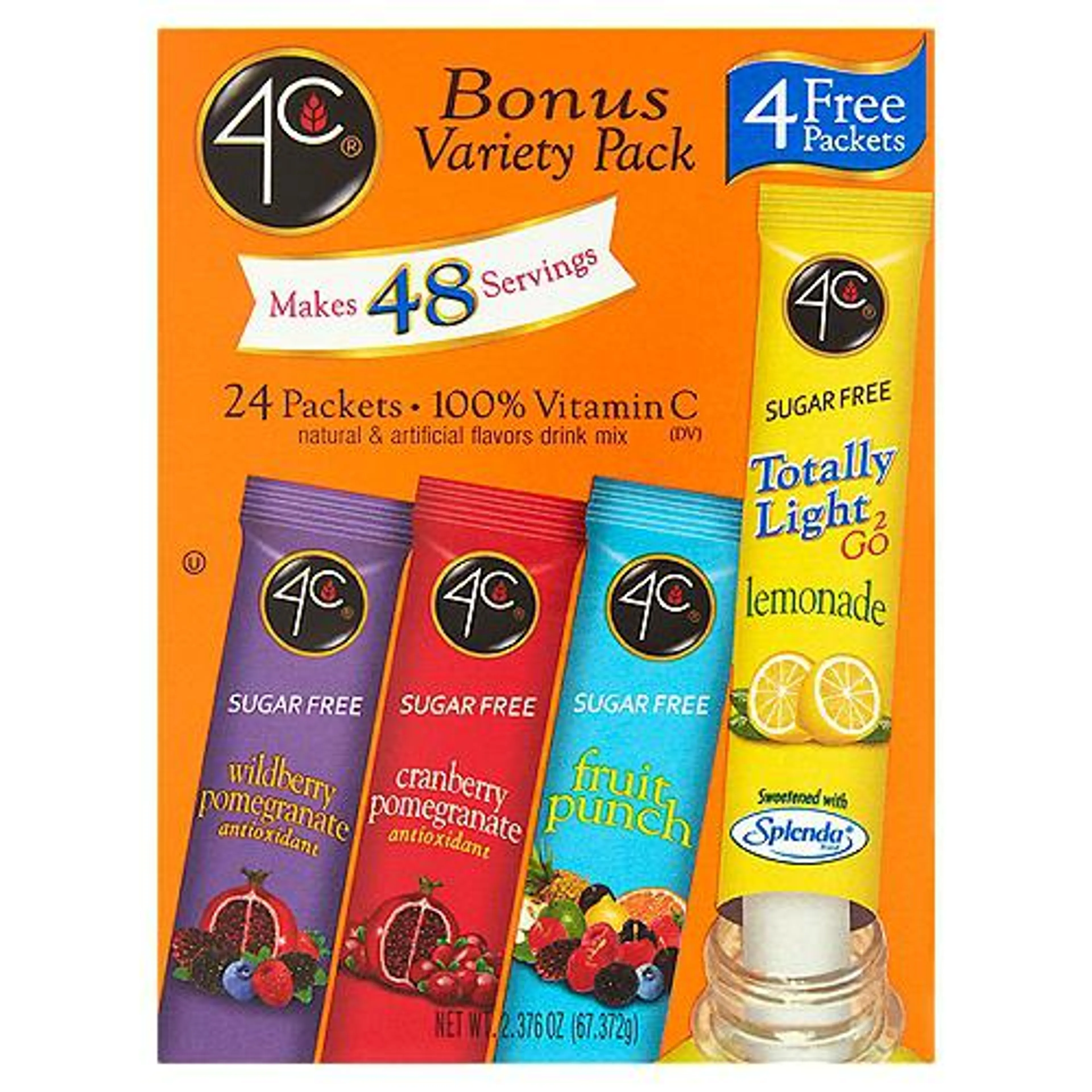 4C Totally Light 2 G Sugar Free, Drink Mix, 2.37 Ounce