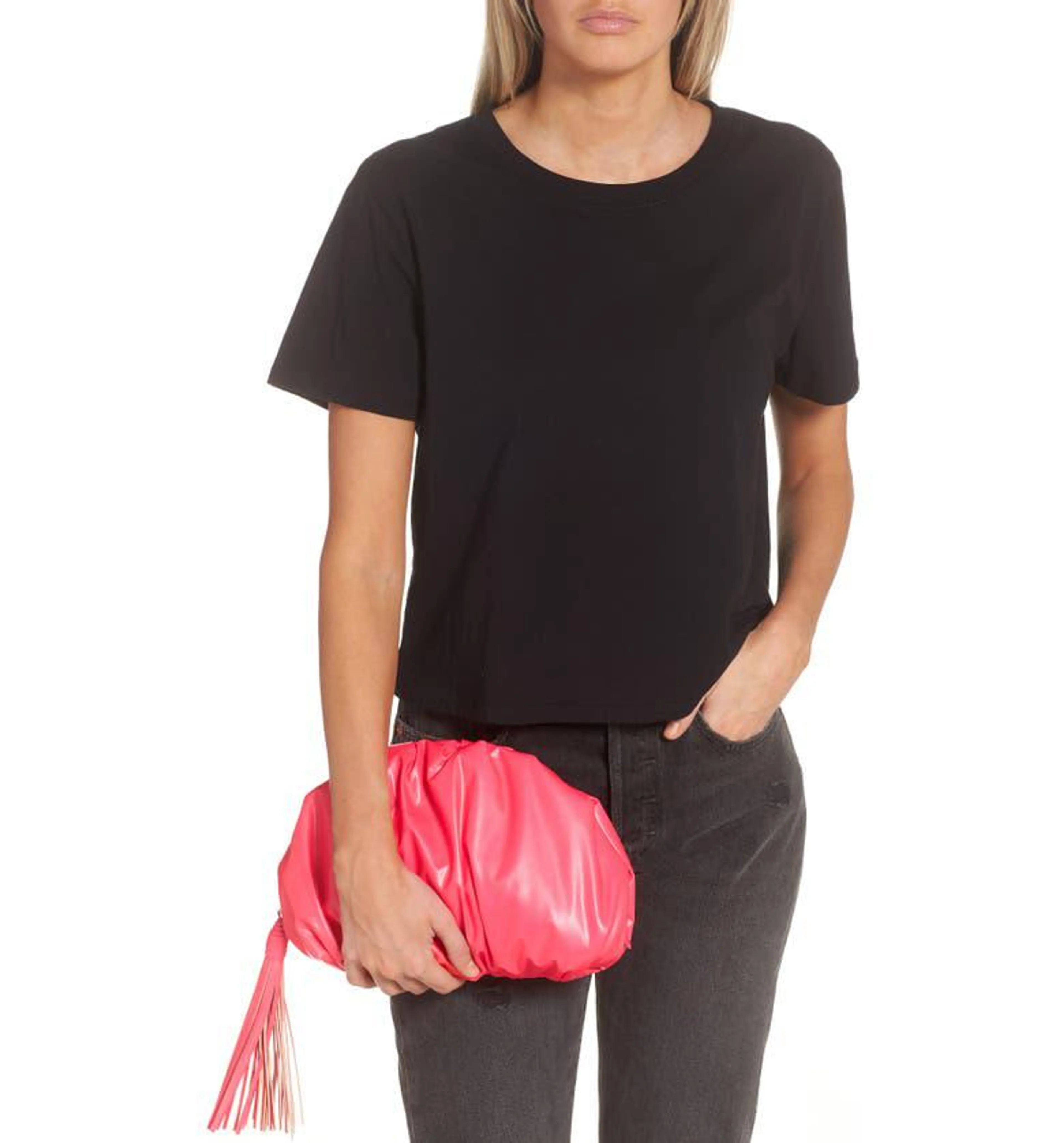 Ruched Faux Leather Clutch